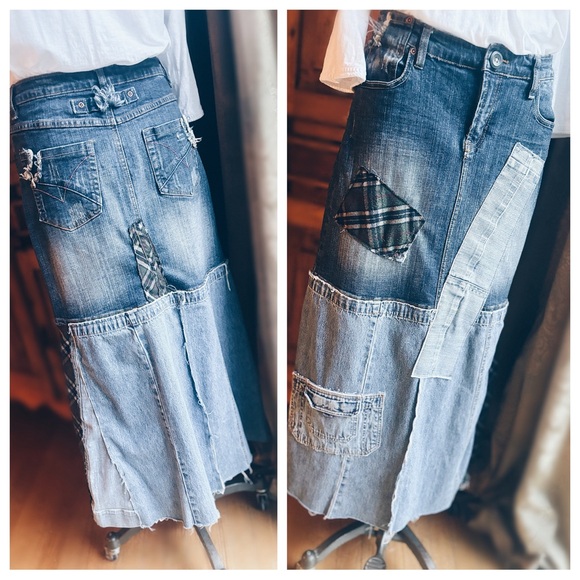 Skirt Maxi  Denim ALL PATCHED DENIM MAXI & BEADED TOP - Picture 5 of 15